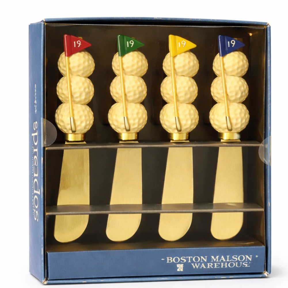 Boston Warehouse 19th Hole Golf Spreader Set 4 Stainless Steel Knives NIB 2002